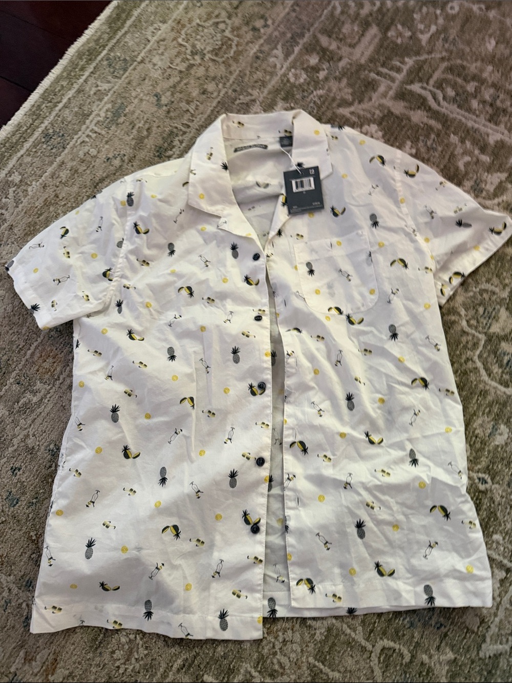 Michael Bastian White Short-Sleeve Pineapple & Dot Print Button-Down Shirt
